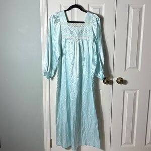 Vintage Miss Dior Night Gown Blue 60s 70s Embroidered Lingerie